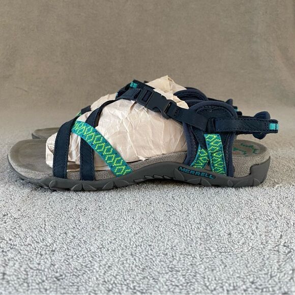 Merrell Womens 6 Terran Lattice II Strappy Leather Sandals Shoes J56516 Navy - Picture 3 of 8
